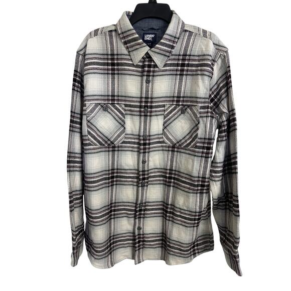 Lands End Rugged Plaid Flannel Button Down Shirt Size Large Cotton Chore Utility - Picture 1 of 8